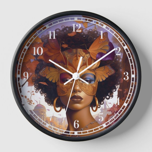 Horloge Lady Portant un Masque Art Imaginaire noir (Recto)
