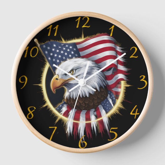 Horloge L'Aigle Majestueux Tournant Avec Le Drapeau Améric (Recto)