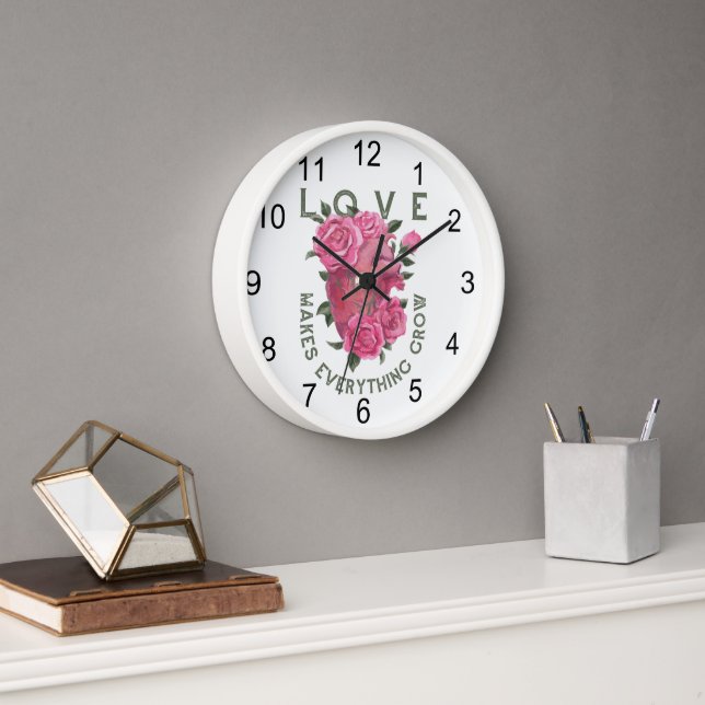 Horloge L'amour fait tout grandir - Art Floral Romantique (Bureau)