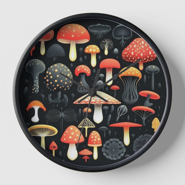 Horloge Lancer des champignons en noir (Recto)