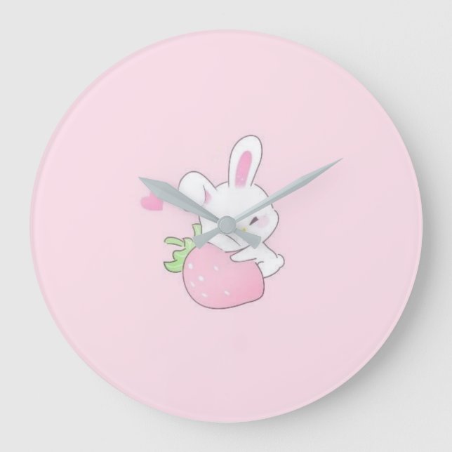 Horloge lapin mignon Kawaii - Rose pastel (Recto)