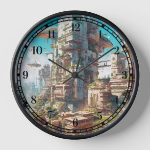 Horloge L'art futuriste de science-fiction de la ville