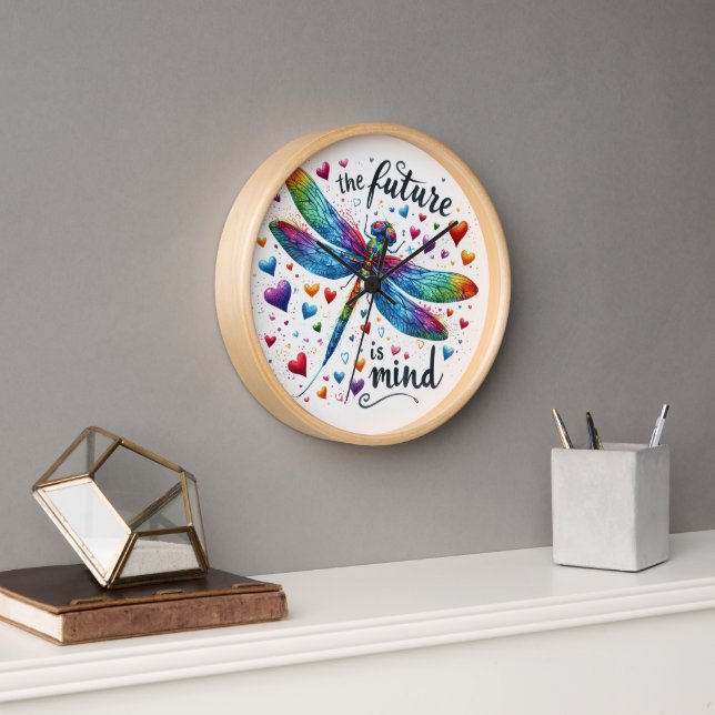 Horloge L'avenir est esprit - Arc-en-ciel Dragonfly Art (Bureau)