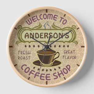 Horloge Le café   d'haricots de tasse de café-restaurant