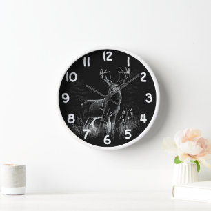 Horloge Le cerf majestueux en pleine nature - Art noir et 