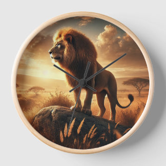 Horloge Le lion majestueux est fier d'un rocher