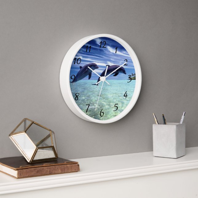 Horloge Les dauphins dans la nature 24h/24 (Bureau)