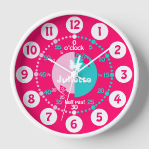 Horloge Les filles apprennent à dire l'heure rouge rose aq