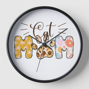 HORLOGE LETTRE COLORÉE CHAT MOM DIRE