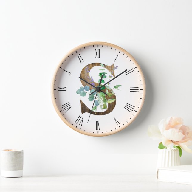 Horloge LETTRE rustique S ÉCHELLE CADRE EN BOIS (Maison)