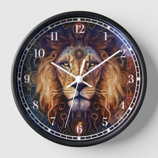 Horloge Lion Spirit Mandala Art Visionnaire (Recto)