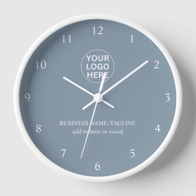 Horloge Logo d'entreprise personnalisé et texte l Dusty Bl (Recto)