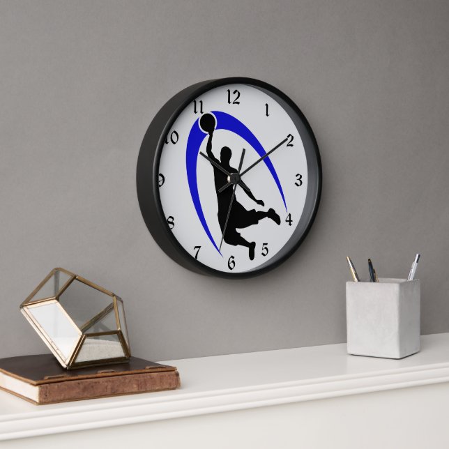 Horloge Logo du joueur de basketball bleu noir (Bureau)