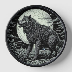 Horloge Loup-garou vintage devant la pleine lune