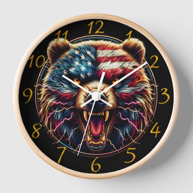 Horloge L'ours Majestic porte le drapeau américain (Recto)