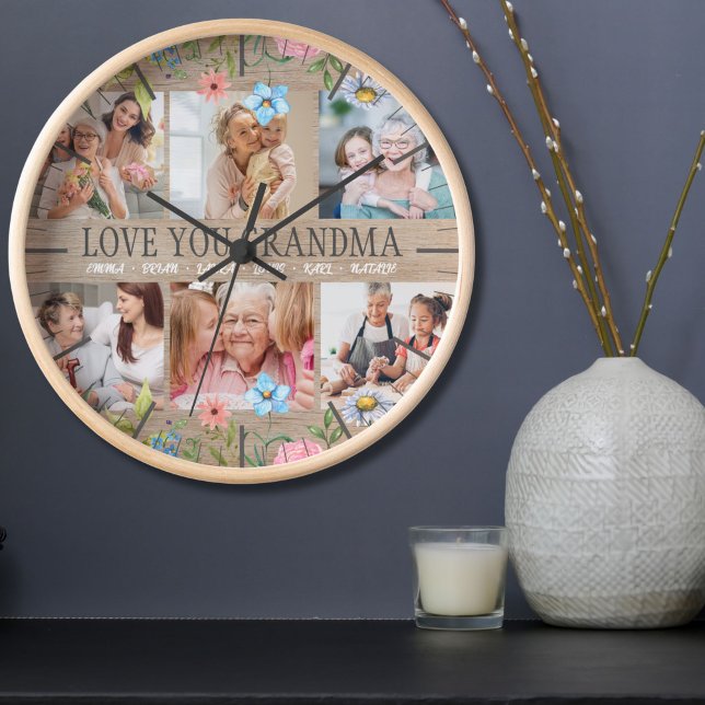 Horloge LOVE GRANDMA Nom personnalisé Photo Collage cadena (Créateur téléchargé)