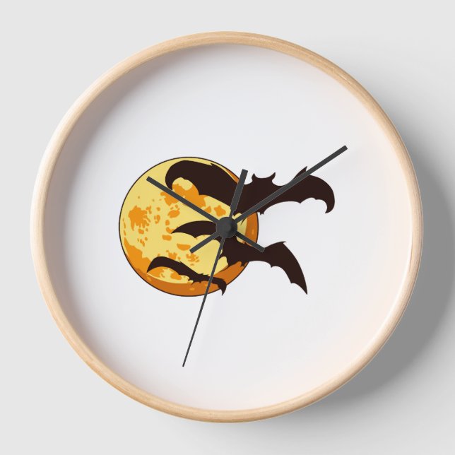 Horloge Lune d'Halloween et chauves-souris (Recto)