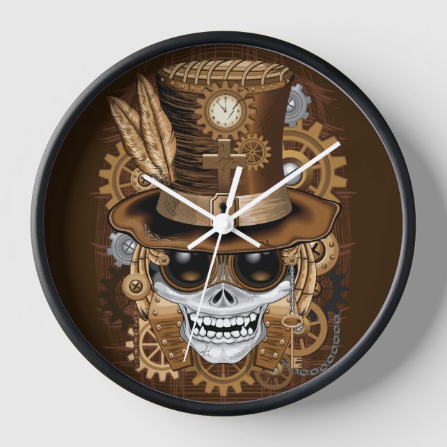 Horloge Machine rétro Voodoo à vapeur crâne (Recto)
