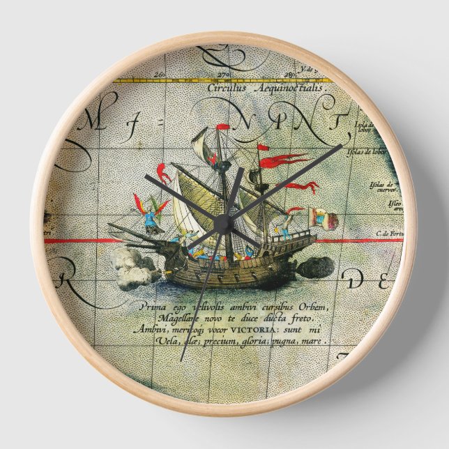 Horloge Magellans navire Victoria, Antique Carte Océan Pac (Recto)
