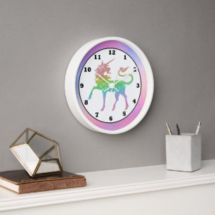 Horloge Magnifique arc-en-ciel licorne filles décoration d