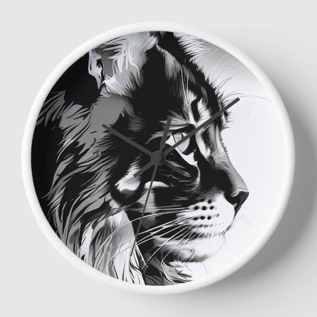 Horloge Maine Coon Wall Clock: White Frame Cat Home Decor (Recto)