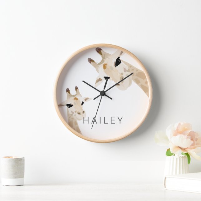 Horloge Maman & Baby Giraffe Nom Nursery Salle pour enfant (Maison)
