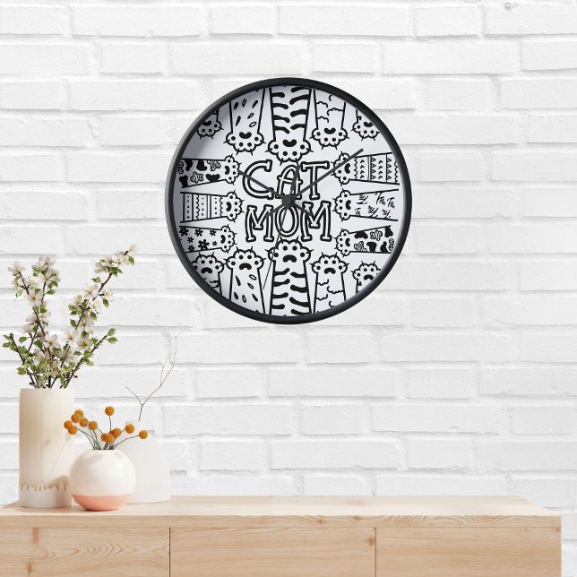 Horloge Maman de chat noir et blanc (Créateur téléchargé)