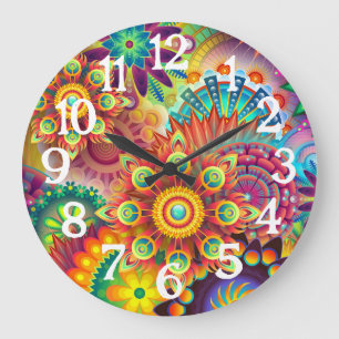Horloge Mandalas Couleurs Arc-en-ciel