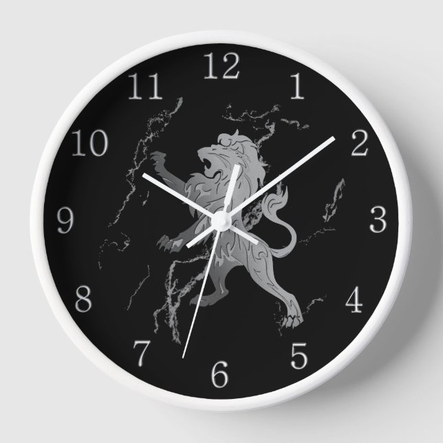 Horloge Marbre Argent Royal Lion Noir chiffres (Recto)