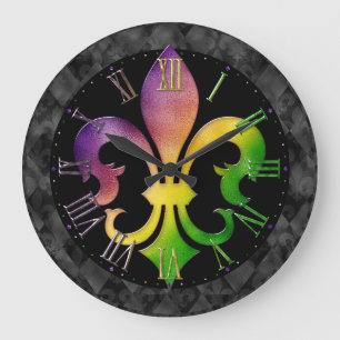 Horloge Mardi Gras, Fleur de Lis Colorée Grand Clo