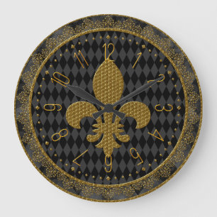 Horloge Mardi Gras, Fleur de Lis Dorée Grande Horl