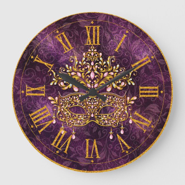 Horloge Mardi Gras, Masque à bijoux d'or (Recto)