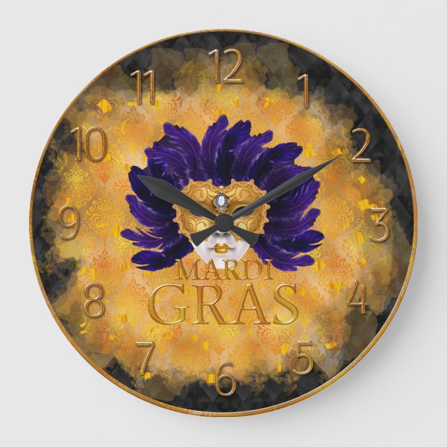 Horloge Mardi Gras, Masque Mardi Gras En Plumes Bl (Recto)