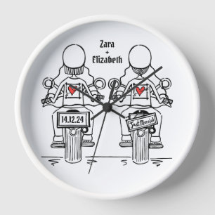 Horloge Mariage de motocyclette à deux mariées sur