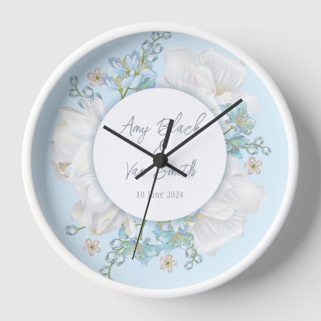 Horloge Mariage floral bleu Tulip (Recto)