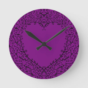 Horloge Mariage gothique du coeur mauve et noir