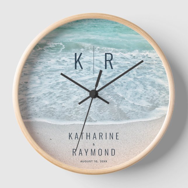 Horloge Mariage Monogramme Océan Bleu Turquoise (Recto)