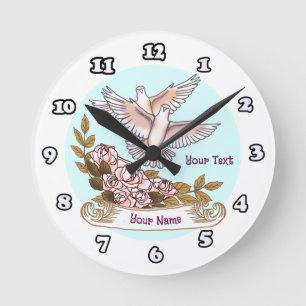 Horloge mariage Rose et colombe