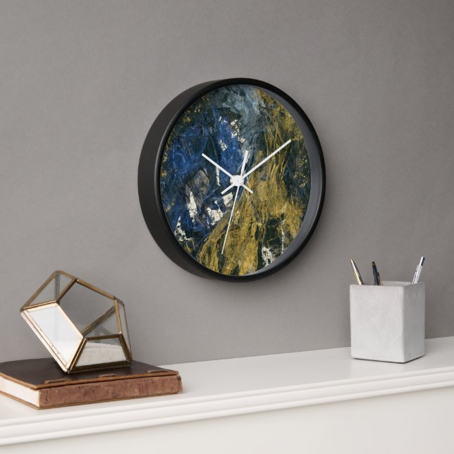 Horloge Marine moderne Blue Black Gold Art Abstrait (Bureau)