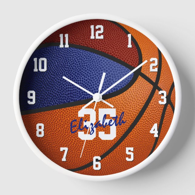 Horloge marron bleu basket-ball avec filles nom garçons (Recto)