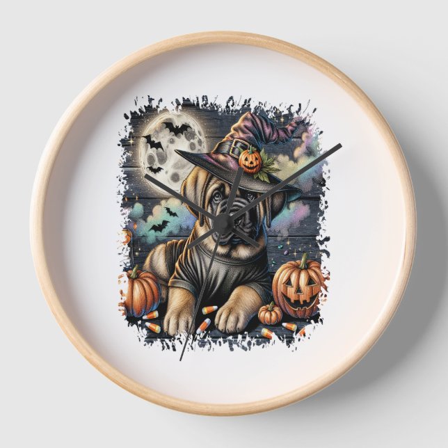 Horloge Mastiff Chien Halloween Carré (Recto)