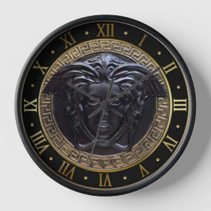 Horloge Médaillon Romain à Clé Grecque Gorgone Medusa Noir