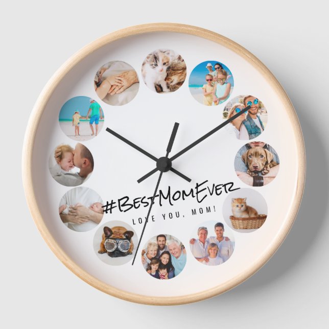 Horloge Meilleure Maman Toujours Moderne 12 Photos Famille (Recto)
