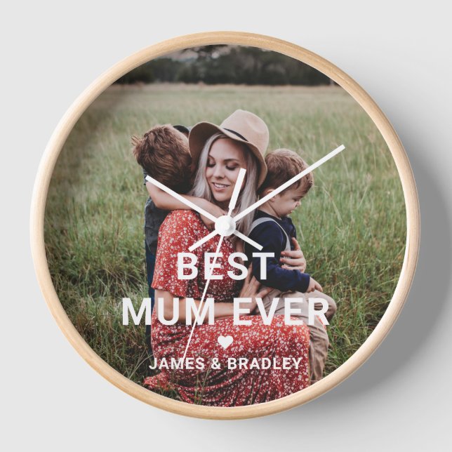 Horloge MÊME MEILLEURE MUM JAMAIS Coeur Fête des Mères Pho (Recto)