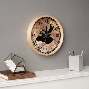 Horloge mignonne tête d'orignal rustique