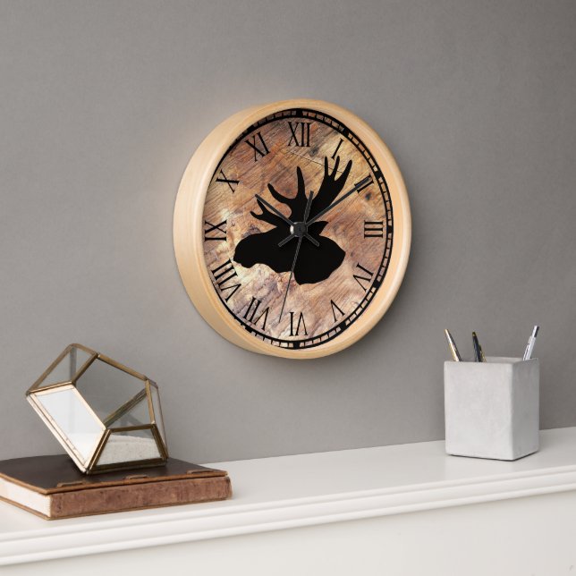 Horloge mignonne tête d'orignal rustique (Bureau)