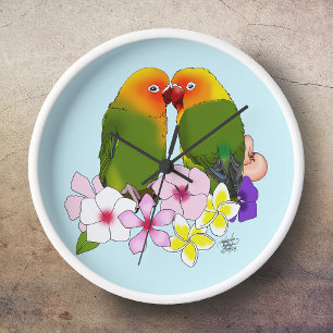 Horloge Mignons Inséparables Fleurs Tropicales Oiseau Roma