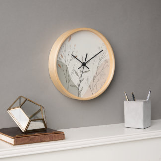 Horloge Minimal Botanical Wall Clock – Abstract Wildflower