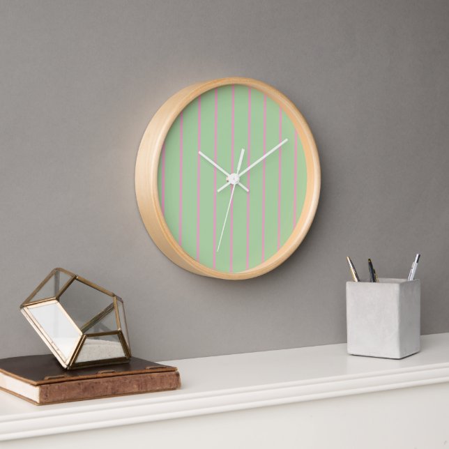 Horloge Mint green pink striped minimalist pastel (Bureau)
