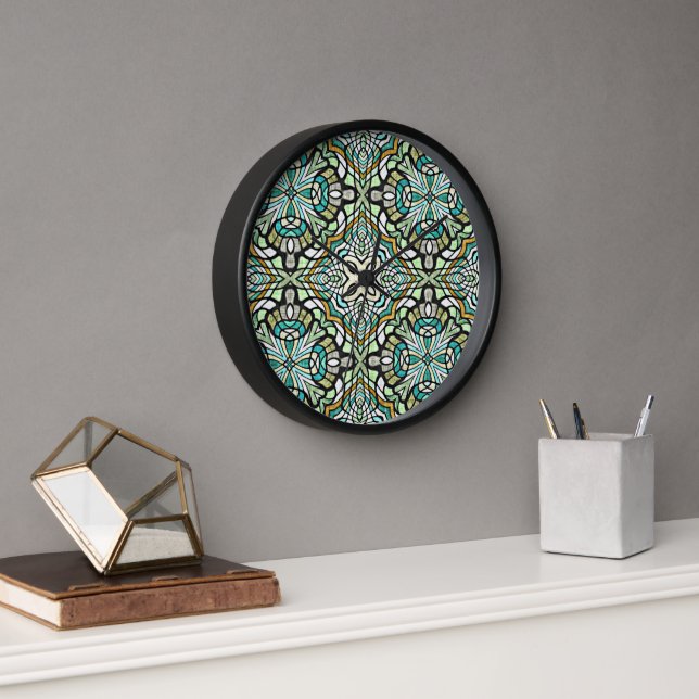 Horloge Mint Vert Turquoise Hip Bohemian Bali Art Motif (Bureau)